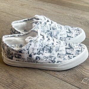 Reformation Black & White Graphic Cartoon Comic Book Style Low Top Sneakers